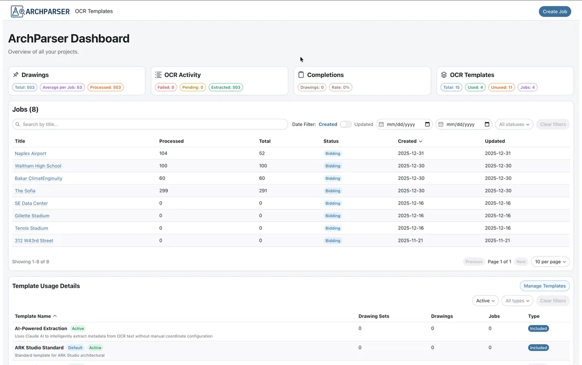 ArchParser dashboard